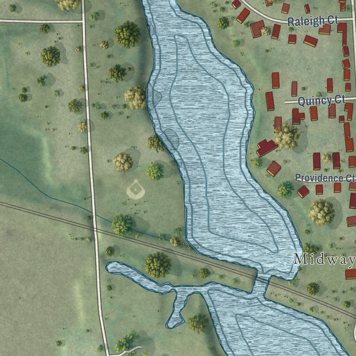 Second close-up of the map of Poquonock Bridge, Connecticut print showing more streets and buildings