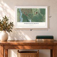 Poquonock Bridge, Connecticut map, 12 x 18 inch print in a white frame in an entryway