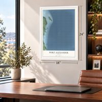 Port Alexander, Alaska map, 18 x 24 inch print in a white frame in a home office
