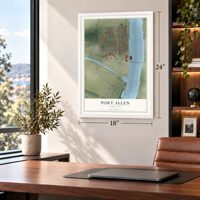 Port Allen, Louisiana map, 18 x 24 inch print in a white frame in a home office