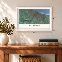 Port Angeles, Washington map, 12 x 18 inch print in a white frame in an entryway
