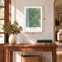 Port Byron, Illinois map, 12 x 18 inch print in a white frame in an entryway