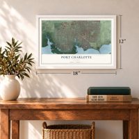Port Charlotte, Florida map, 12 x 18 inch print in a white frame in an entryway