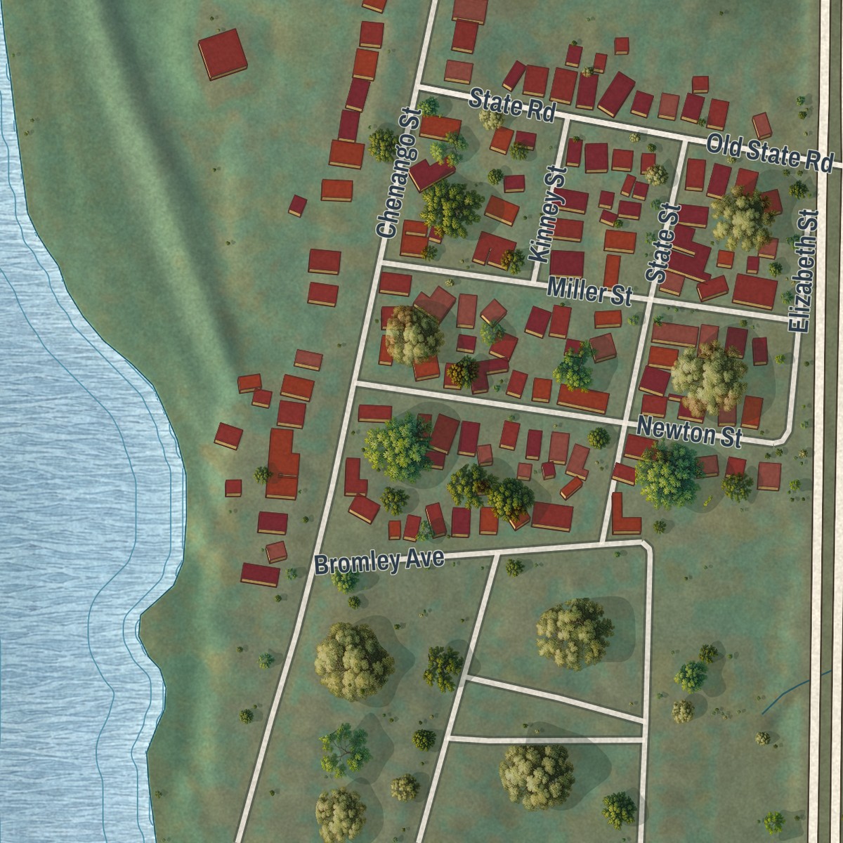 Second close-up of the map of Port Dickinson, New York print showing more streets and buildings