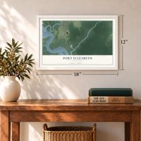 Port Elizabeth, New Jersey map, 12 x 18 inch print in a white frame in an entryway
