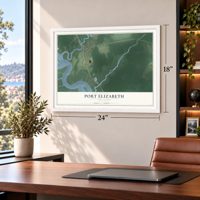 Port Elizabeth, New Jersey map, 18 x 24 inch print in a white frame in a home office
