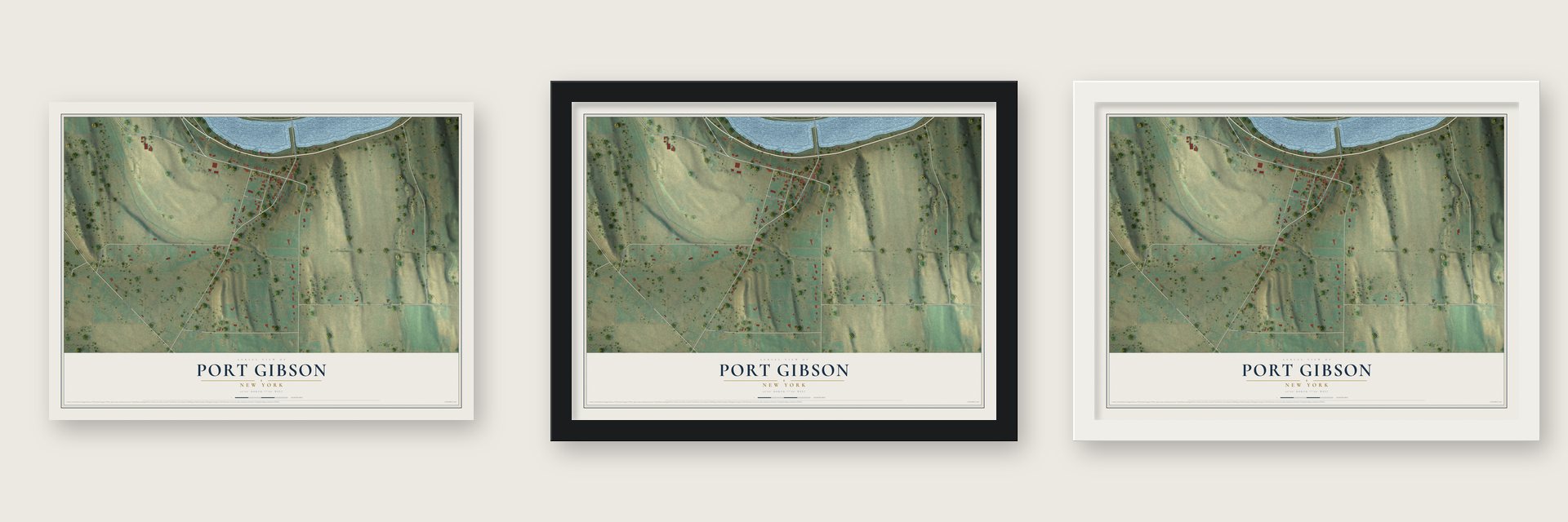 Port Gibson, New York map unframed, in a black wood frame and in a white wood frame