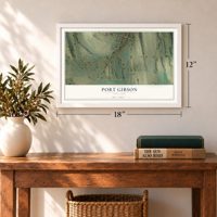 Port Gibson, New York map, 12 x 18 inch print in a white frame in an entryway