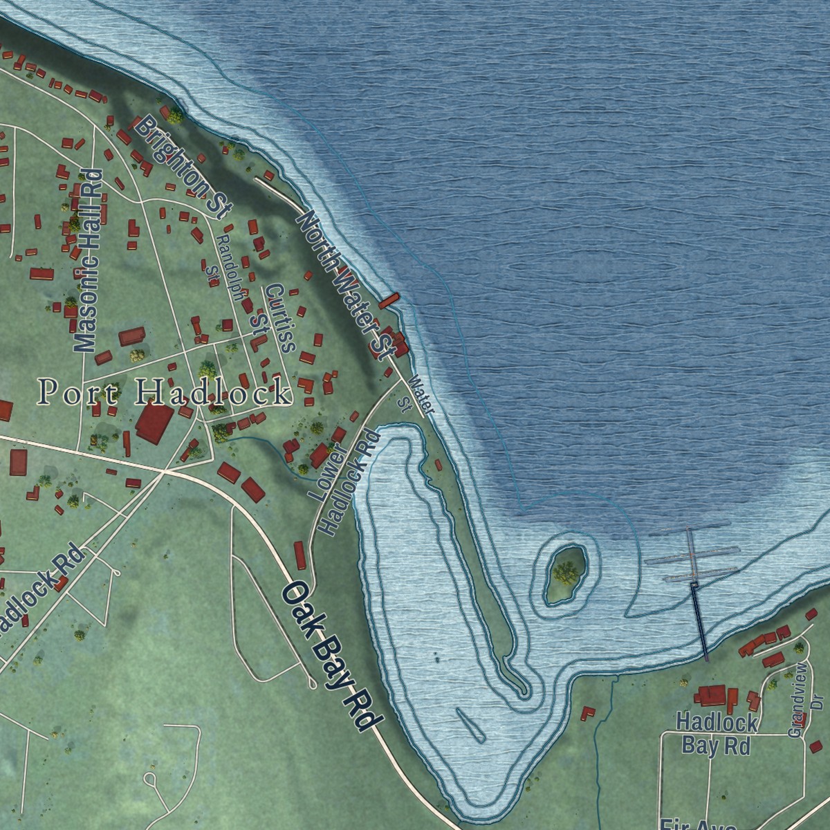 Second close-up of the map of Port Hadlock-Irondale, Washington print showing more streets and buildings