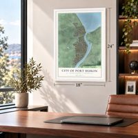 Port Huron, Michigan map, 18 x 24 inch print in a white frame in a home office