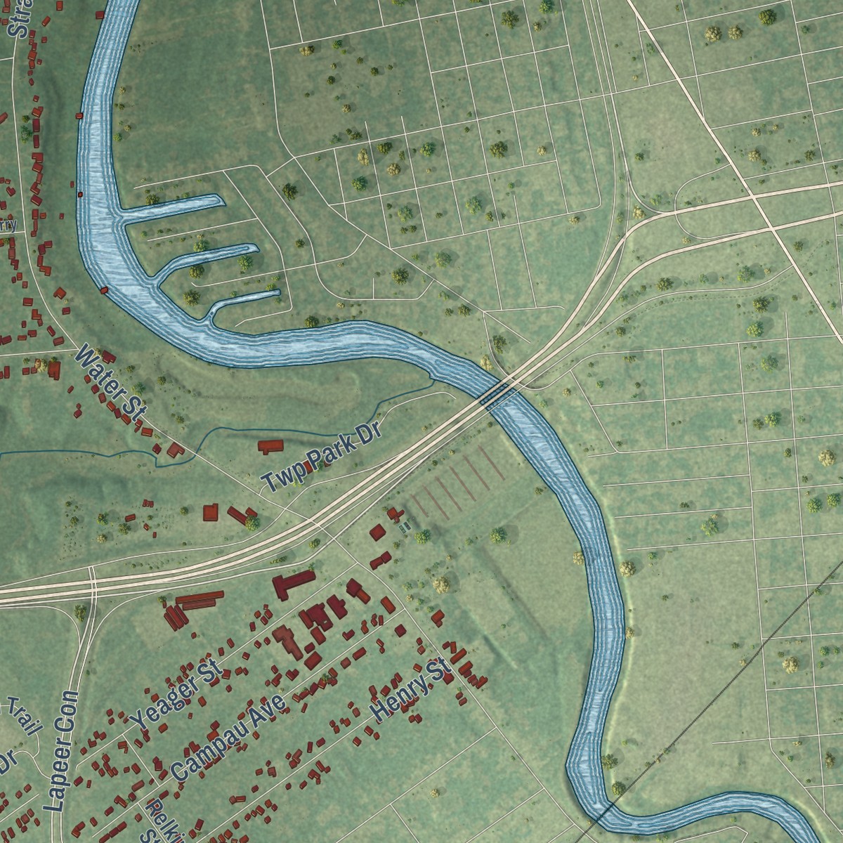 Second close-up of the map of Port Huron, St. Clair County, Michigan print showing more streets and buildings