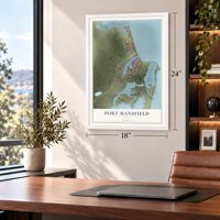 Port Mansfield, Texas map, 18 x 24 inch print in a white frame in a home office
