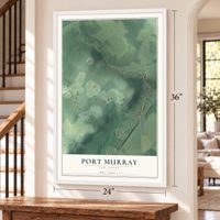 Port Murray, New Jersey map, 24 x 36 inch print in a white frame by a staircase