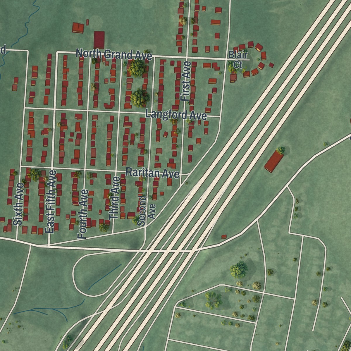 Second close-up of the map of Port Reading, New Jersey print showing more streets and buildings