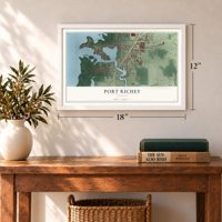 Port Richey, Florida map, 12 x 18 inch print in a white frame in an entryway