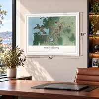 Port Richey, Florida map, 18 x 24 inch print in a white frame in a home office