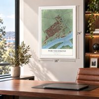 Port Richmond, Pennsylvania map, 18 x 24 inch print in a white frame in a home office