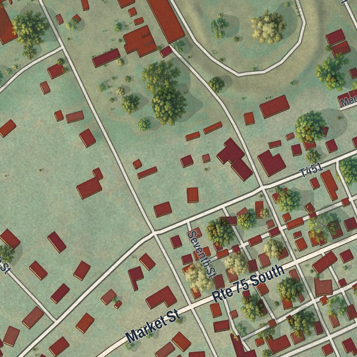 Second close-up of the map of Port Royal, Pennsylvania print showing more streets and buildings