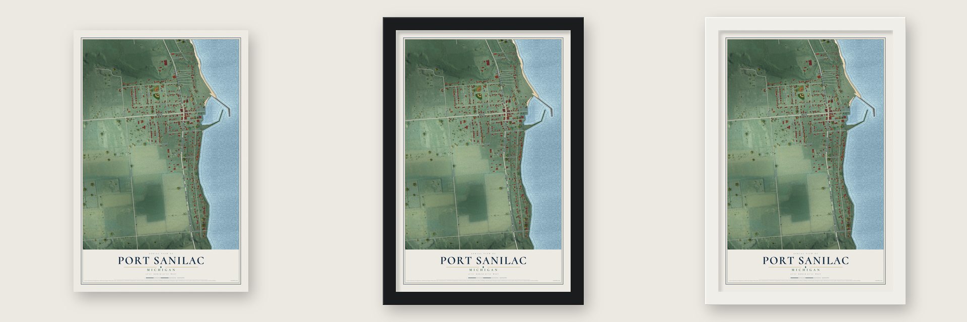 Port Sanilac, Michigan map unframed, in a black wood frame and in a white wood frame