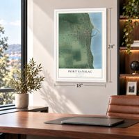 Port Sanilac, Michigan map, 18 x 24 inch print in a white frame in a home office