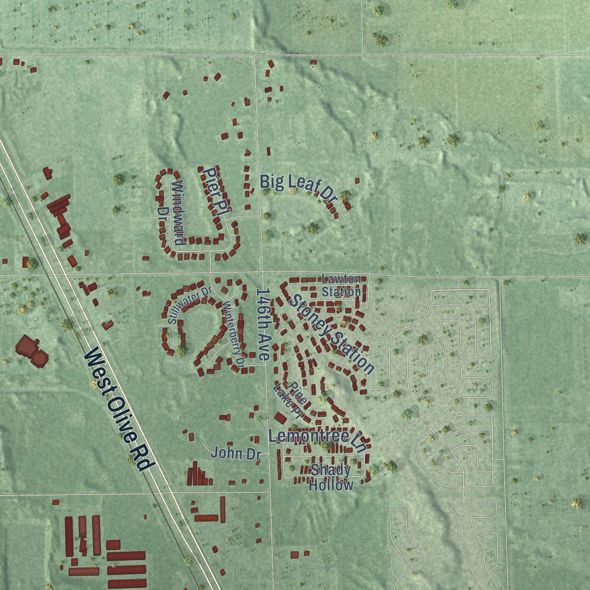 Second close-up of the map of Port Sheldon, Michigan print showing more streets and buildings