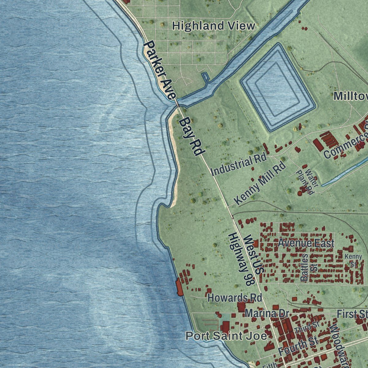 Second close-up of the map of Port St. Joe, Florida print showing more streets and buildings