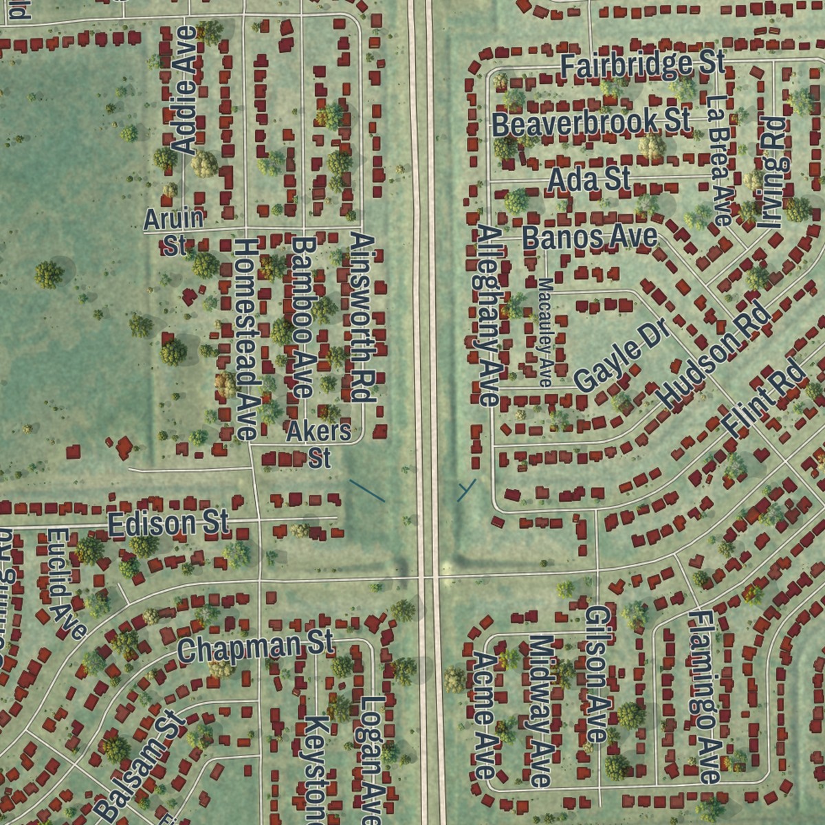 Second close-up of the map of Port St. John, Florida print showing more streets and buildings