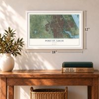 Port St. Lucie, Florida map, 12 x 18 inch print in a white frame in an entryway