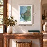 Port Tampa, Florida map, 12 x 18 inch print in a white frame in an entryway