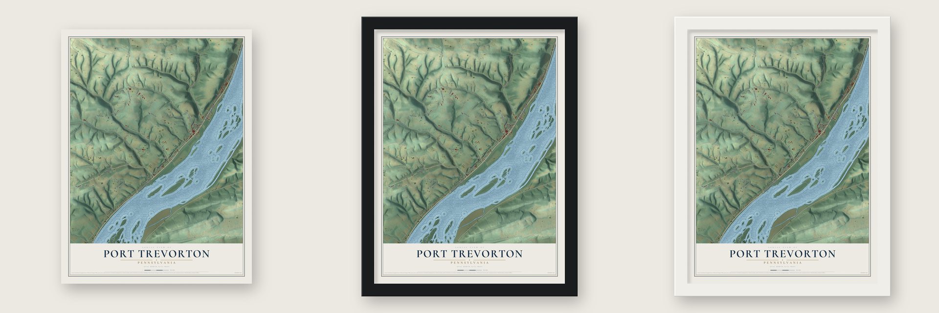 Port Trevorton, Pennsylvania map unframed, in a black wood frame and in a white wood frame
