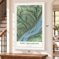 Port Trevorton, Pennsylvania map, 24 x 36 inch print in a white frame by a staircase