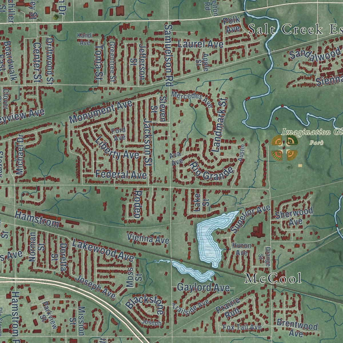 Second close-up of the map of Portage, Indiana print showing more streets and buildings
