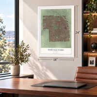Portage Park, Illinois map, 18 x 24 inch print in a white frame in a home office