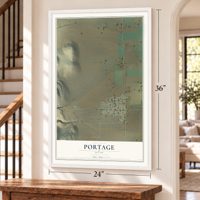 Portage, Utah map, 24 x 36 inch print in a white frame by a staircase