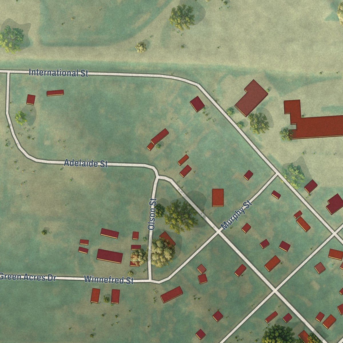 Second close-up of the map of Portal, North Dakota print showing more streets and buildings