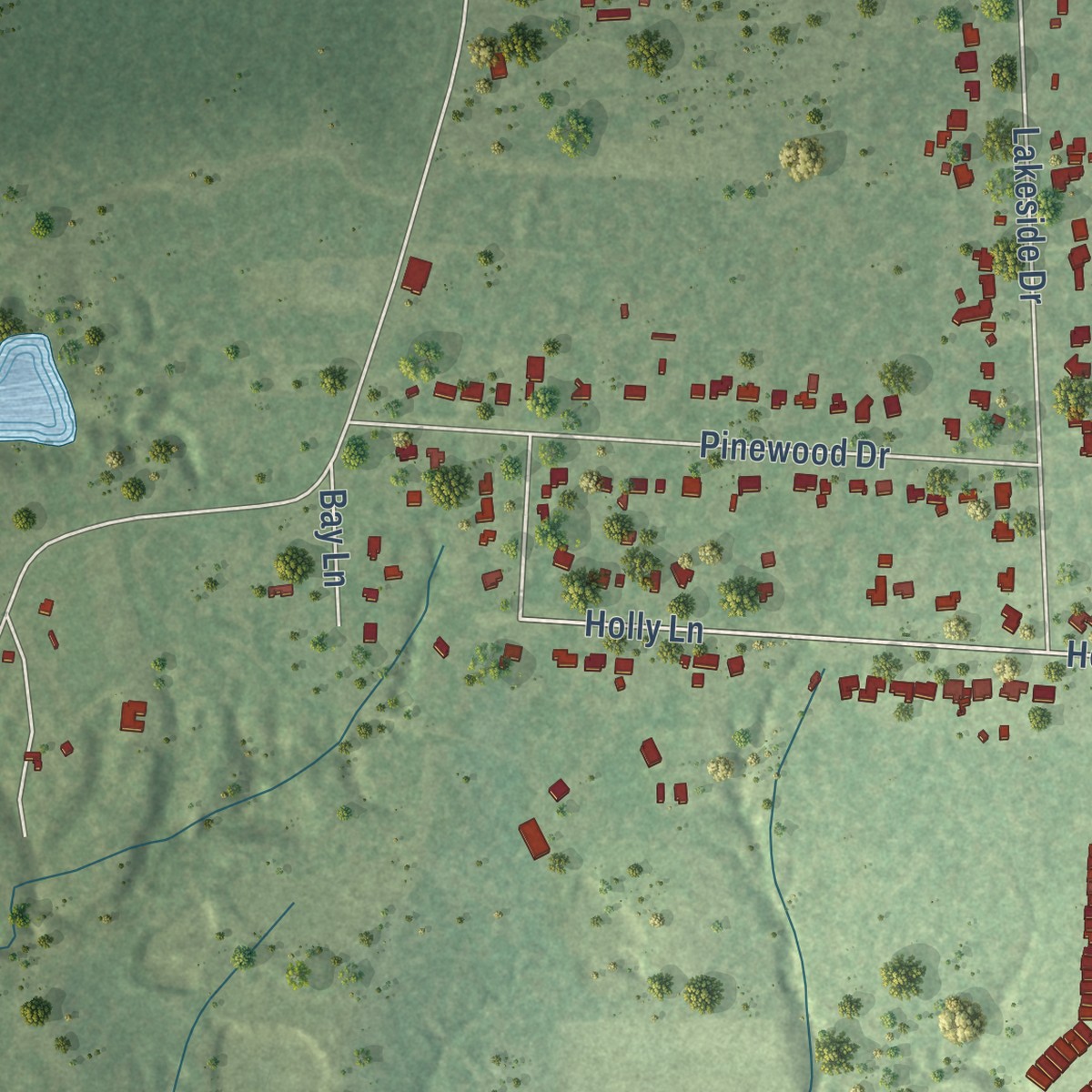 Second close-up of the map of Porter Heights, Texas print showing more streets and buildings