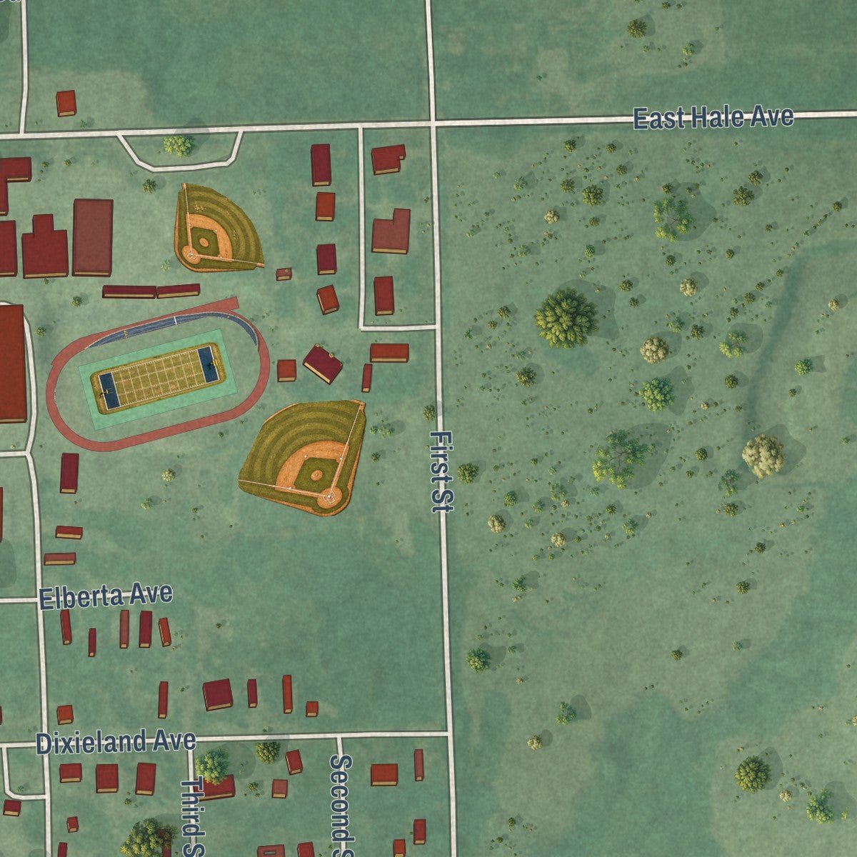 Second close-up of the map of Porter, Oklahoma print showing more streets and buildings