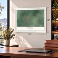 Porter, Oklahoma map, 18 x 24 inch print in a white frame in a home office