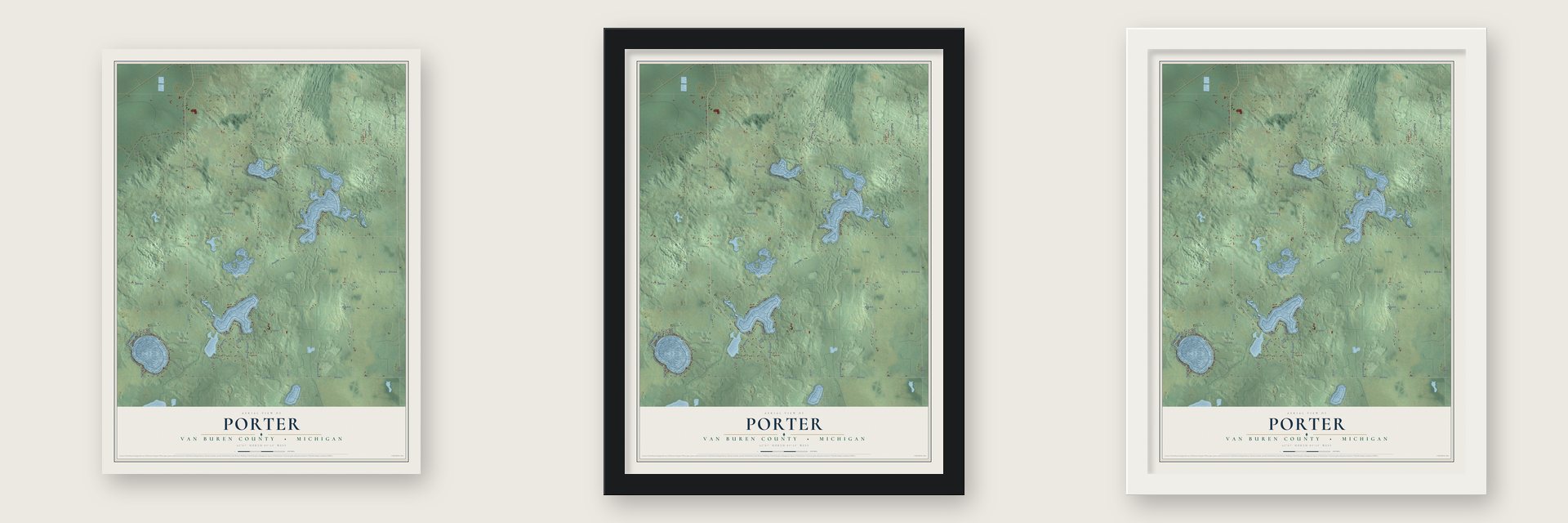 Porter, Van Buren County, Michigan map unframed, in a black wood frame and in a white wood frame
