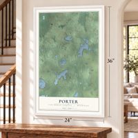 Porter, Van Buren County, Michigan map, 24 x 36 inch print in a white frame by a staircase