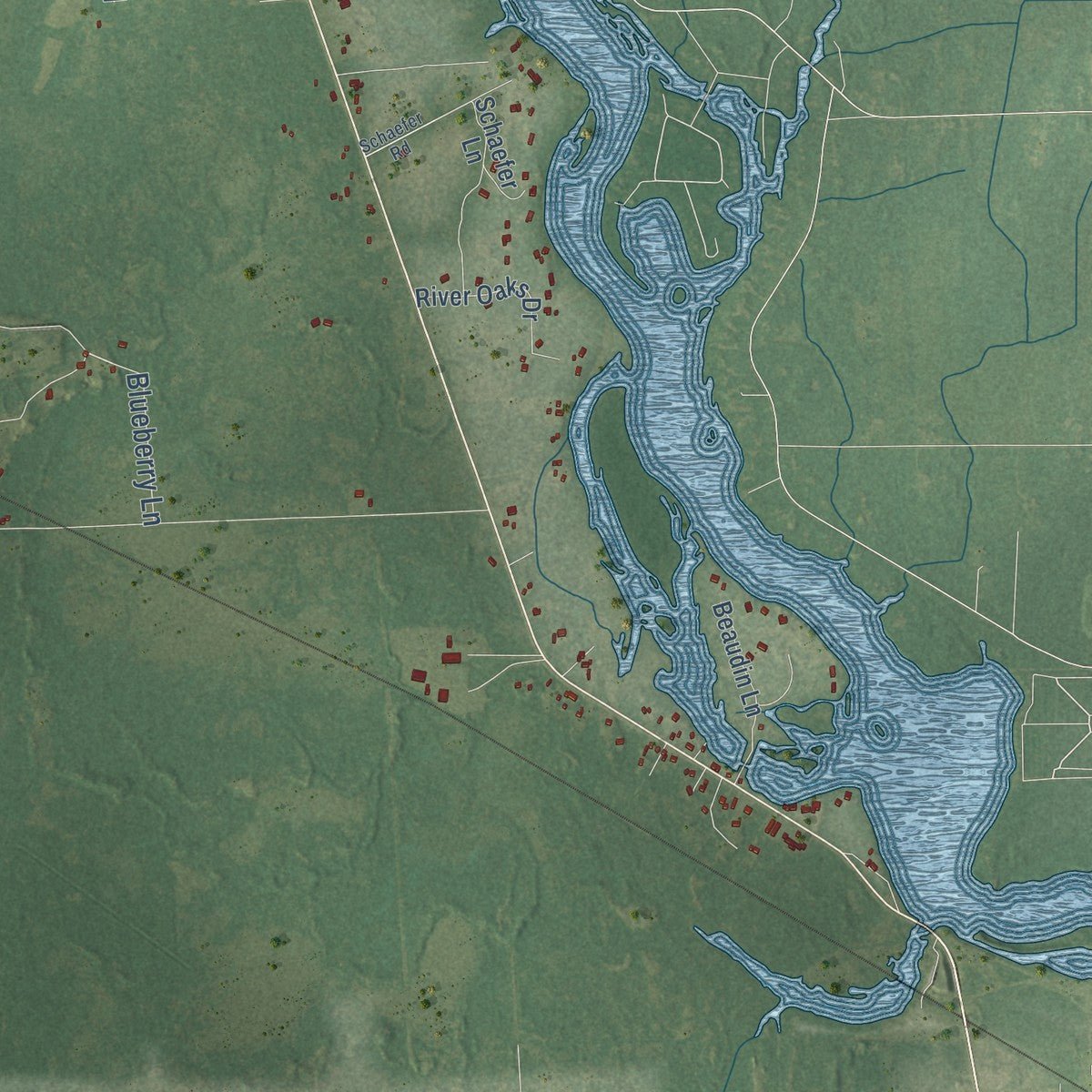 Second close-up of the map of Porterfield, Wisconsin print showing more streets and buildings