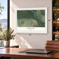 Portland, Iowa map, 18 x 24 inch print in a white frame in a home office