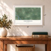 Portsmouth, Michigan map, 12 x 18 inch print in a white frame in an entryway