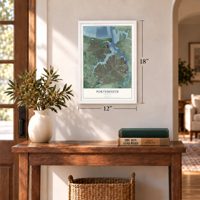 Portsmouth, Virginia map, 12 x 18 inch print in a white frame in an entryway