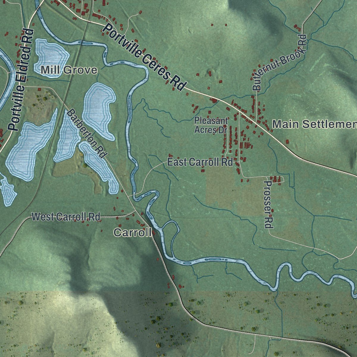 Second close-up of the map of Portville, New York print showing more streets and buildings