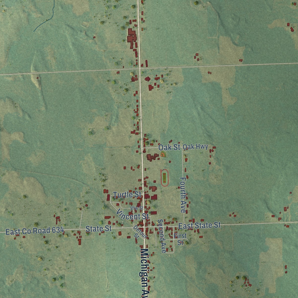Second close-up of the map of Posen, Presque Isle County, Michigan print showing more streets and buildings