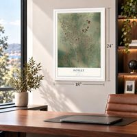 Poteet, Texas map, 18 x 24 inch print in a white frame in a home office