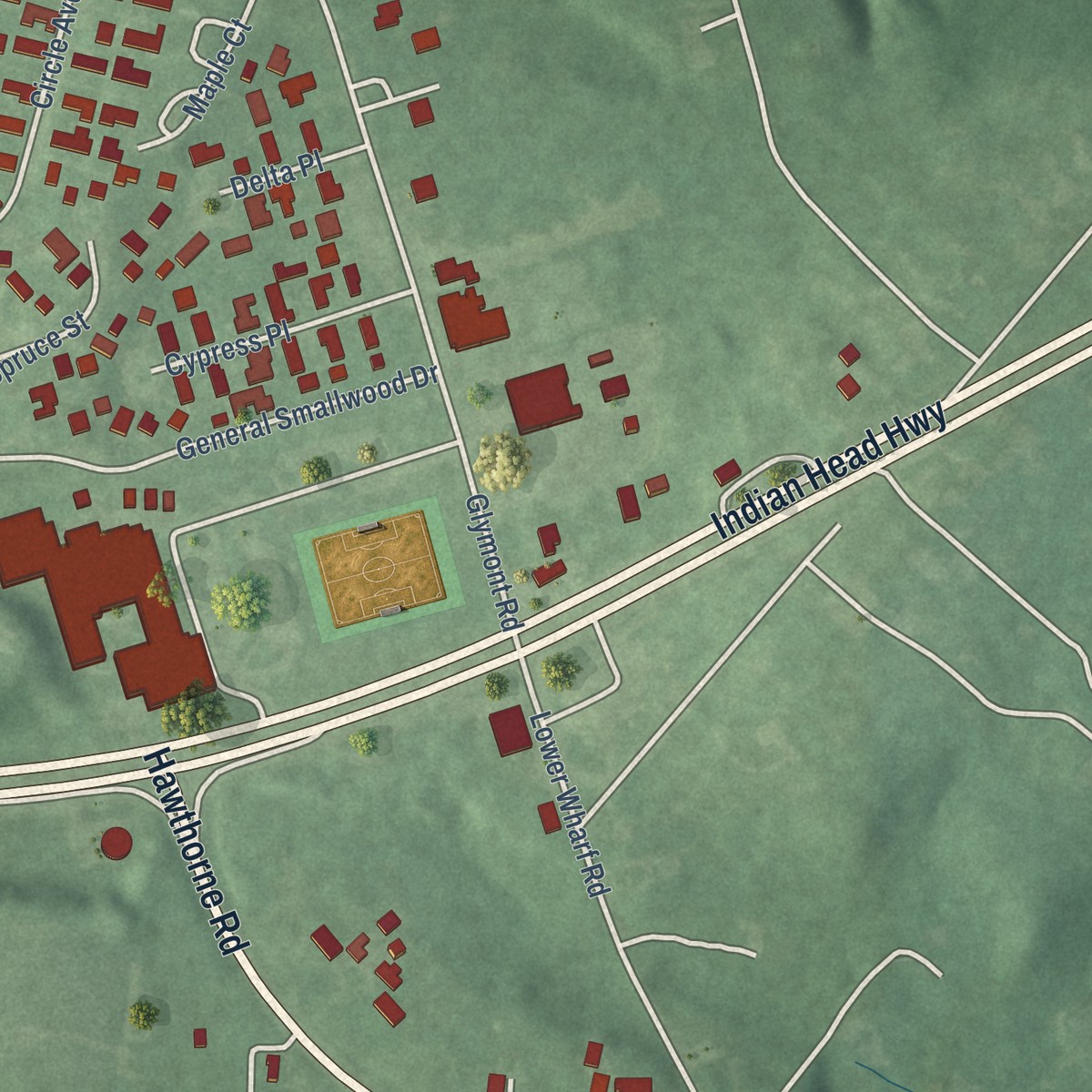 Second close-up of the map of Potomac Heights, Maryland print showing more streets and buildings