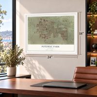 Potomac Park, California map, 18 x 24 inch print in a white frame in a home office