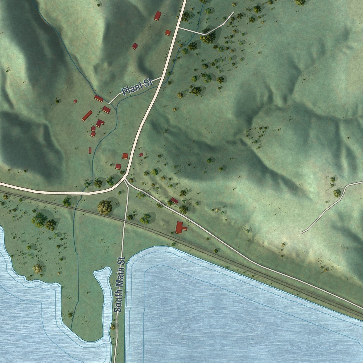 Second close-up of the map of Potosi, Wisconsin print showing more streets and buildings